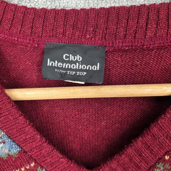 CLUB INTERNATIONAL VINTAGE MEN'S V-NECK SWEATER – MAROON / GRAY / WHITE – SIZE S - Picture 3 of 8